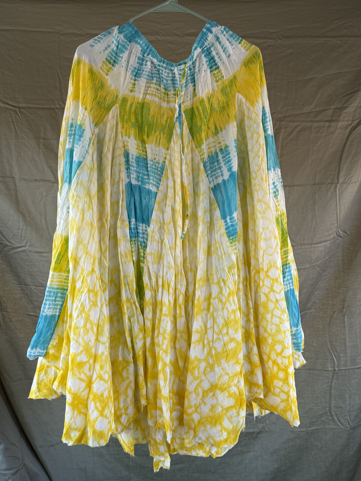 Sandy Starkman Blue and Yellow Tye Dye Festival Skirt Medium