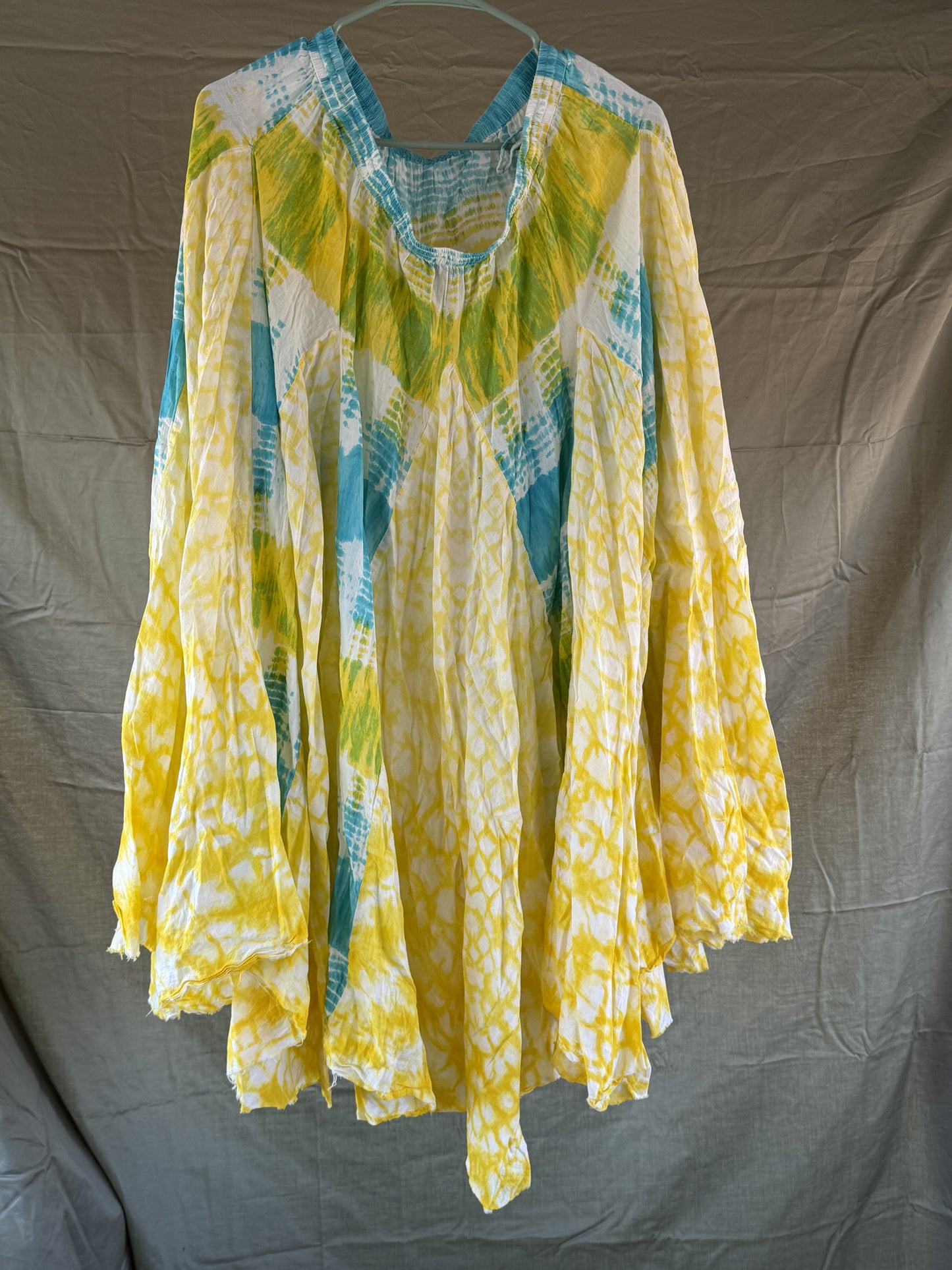 Sandy Starkman Blue and Yellow Tye Dye Festival Skirt Medium