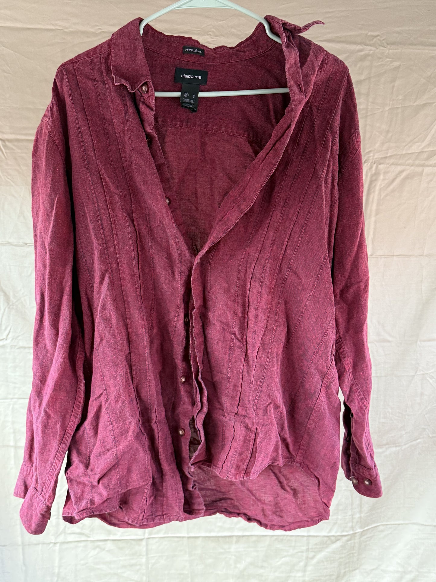 Claiborne Red Linen Button-Up Shirt size Large