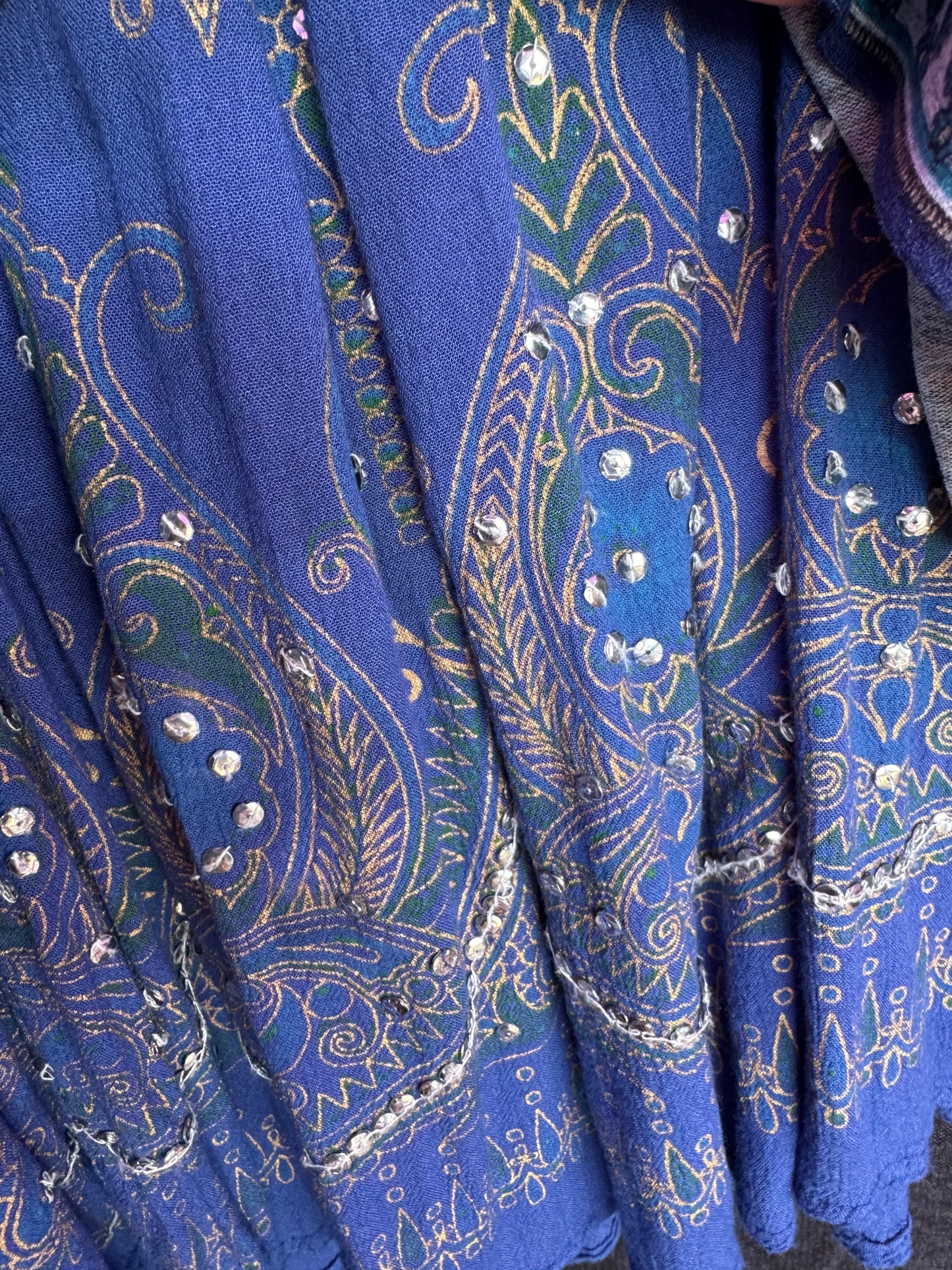"Free Size" Blue and Green Maxi Skirt with gems-- sz Free Size (fits like M)