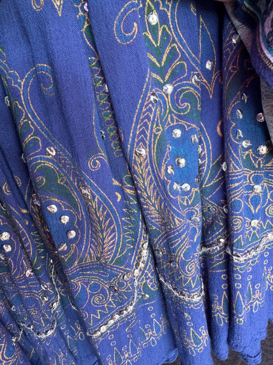 "Free Size" Blue and Green Maxi Skirt with gems-- sz Free Size (fits like M)