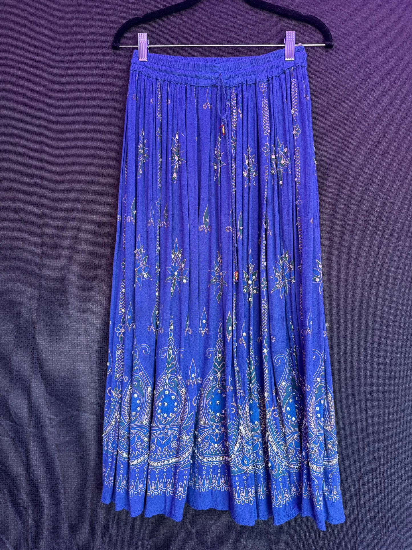 "Free Size" Blue and Green Maxi Skirt with gems-- sz Free Size (fits like M)