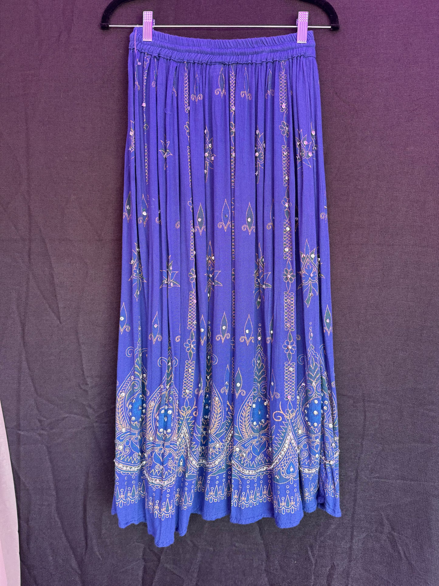 "Free Size" Blue and Green Maxi Skirt with gems-- sz Free Size (fits like M)