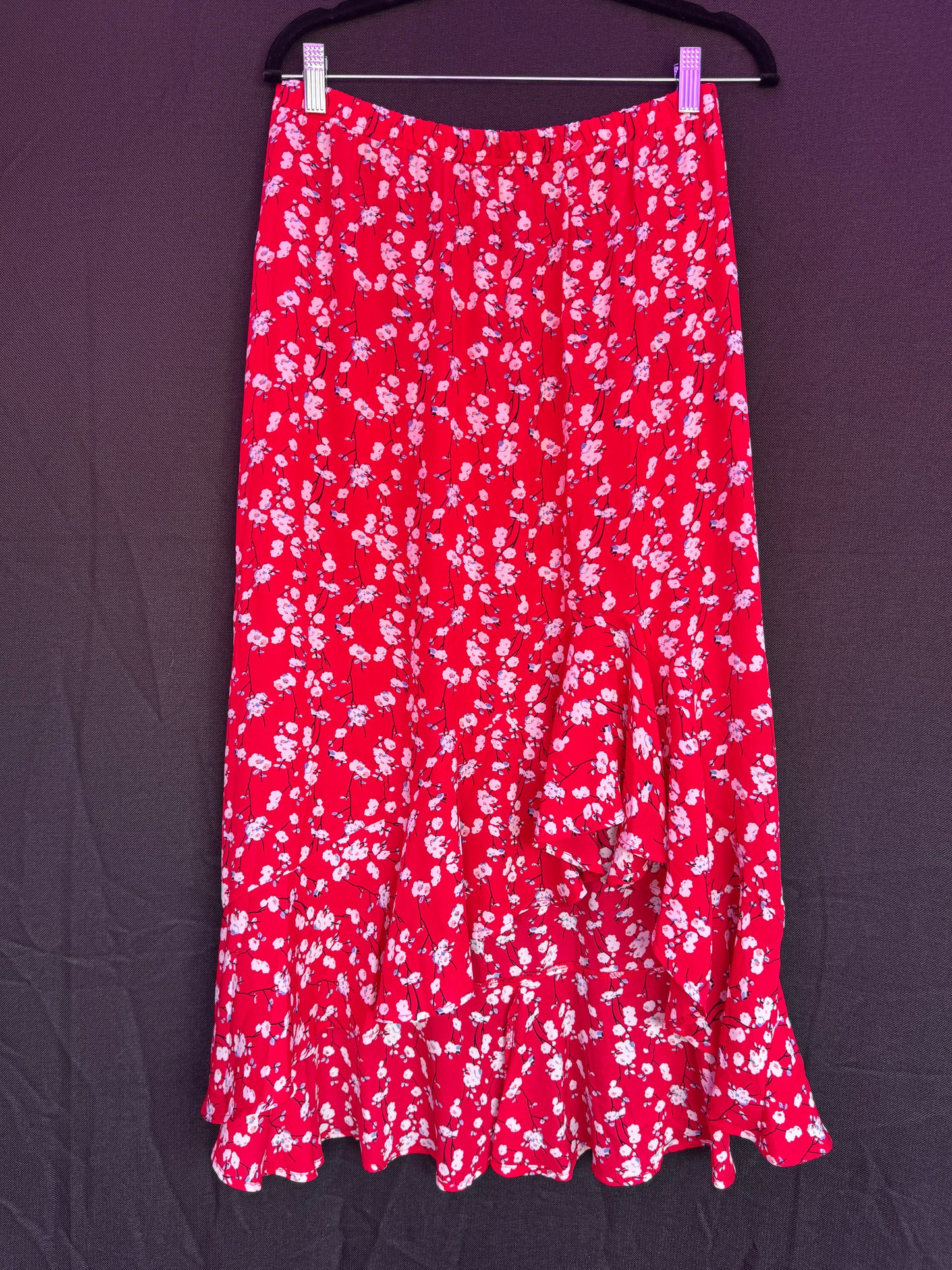 Max Studio Red Floral blue and white Hi Lo skirt-- sz M