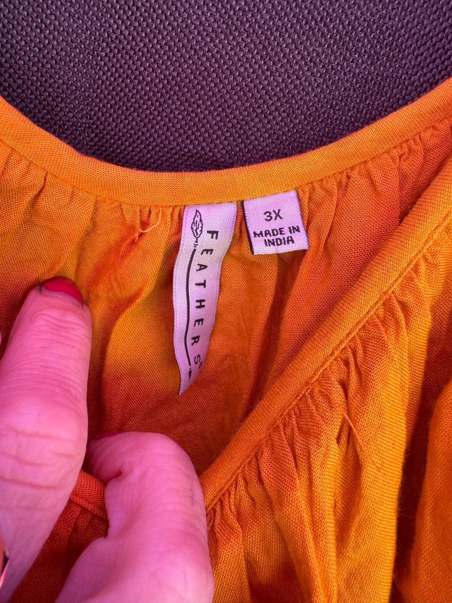 Feathers Adjustable Strap yellow 3/4 bell sleeve with flow embroidery-- sz 3X