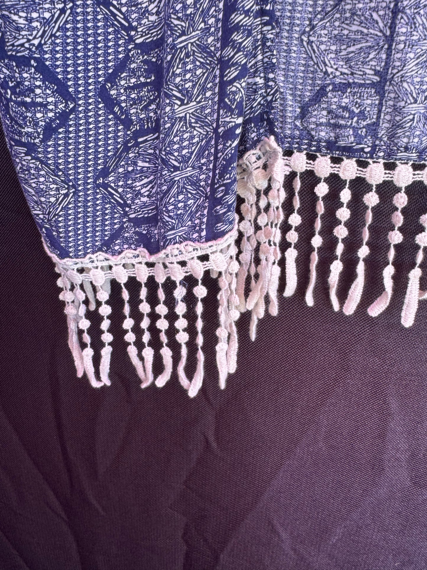 Kori America blue and white with fringe Kimono/Cover-up-- sz M/L
