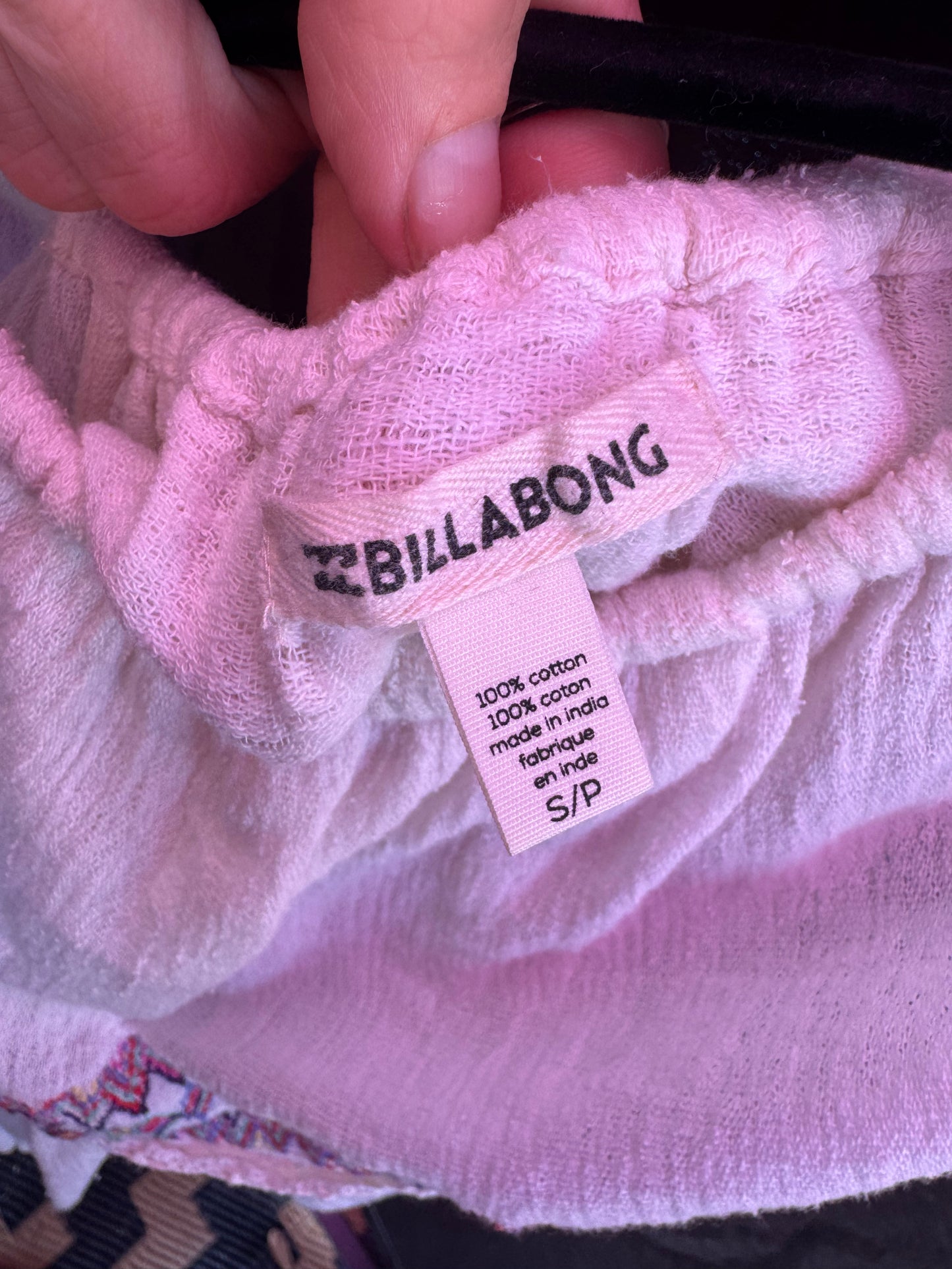 Billabong White and Multi Color embroidered off the shoulder top (has flaw pictured) -- sz S/P
