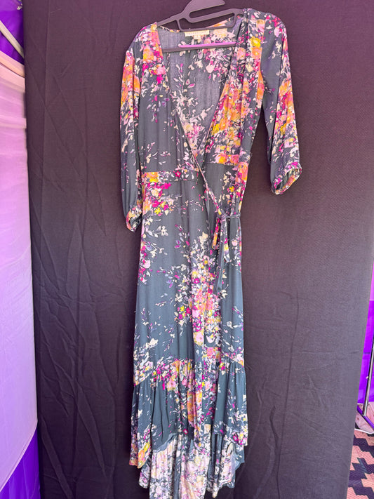 Lovestitch Teal and Floral wrap dress-- sz S