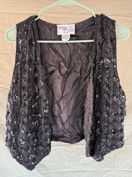 Vintage Cotton Zone Black Beaded Short Vest ( M )