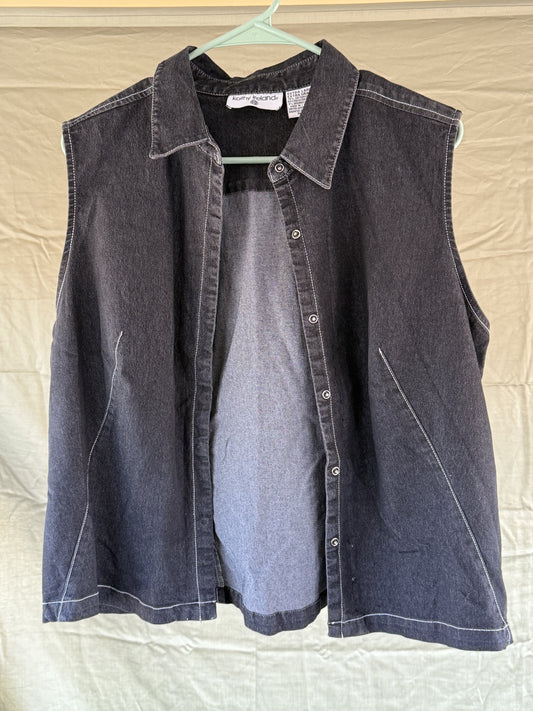 Kathy Ireland XL Black Jean Button-Up Collared Vest