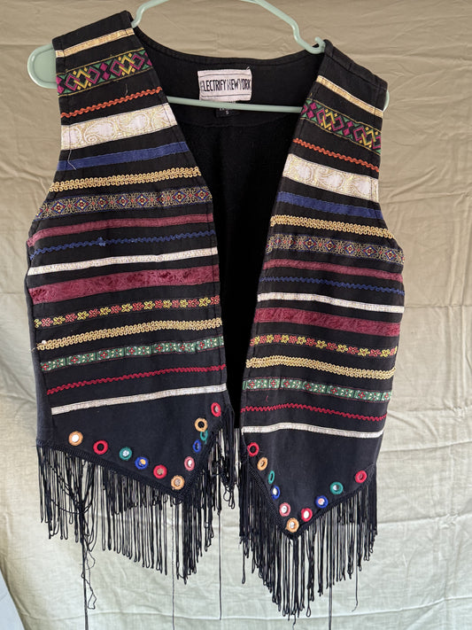 Electrify New York Patchwork Stripe Vest with Tassels ( S )