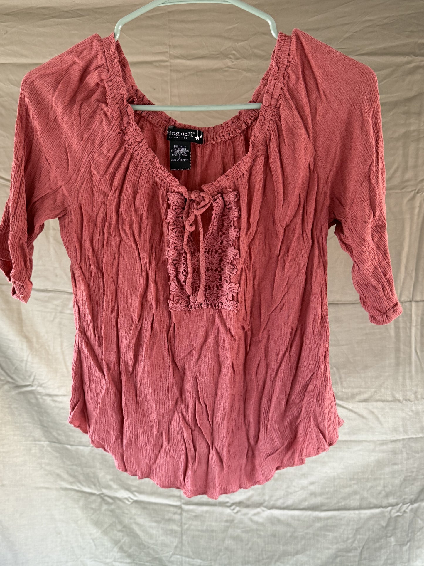 Living Doll Pink Peasant Top