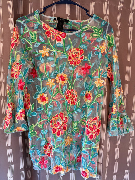 Ali Miles See thru Embroidered Top-Bargain Bin-- sz M