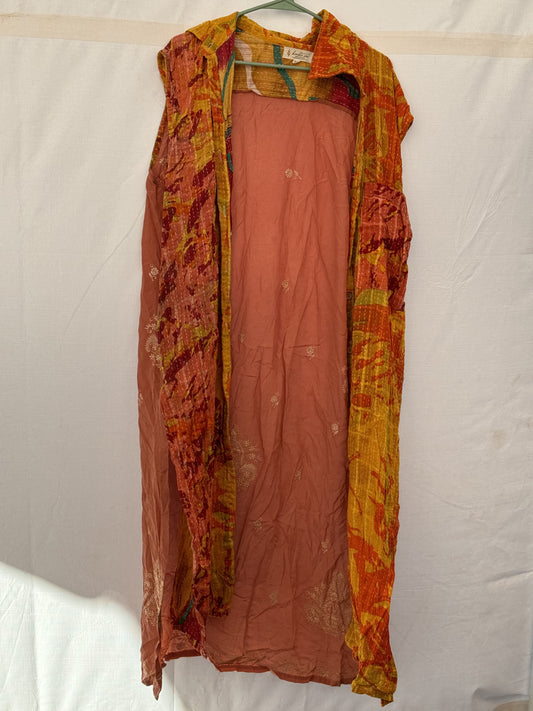 Kantha Bae Long button up Vest Dress - free size