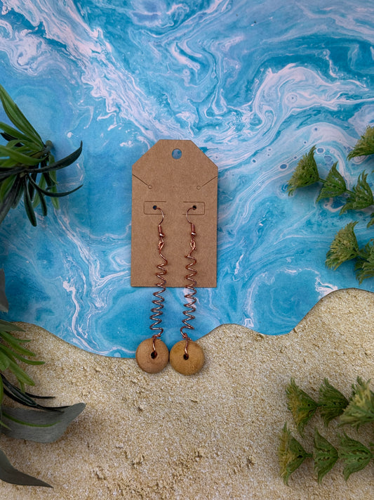 Twisted Copper & Wood Bead Earrings