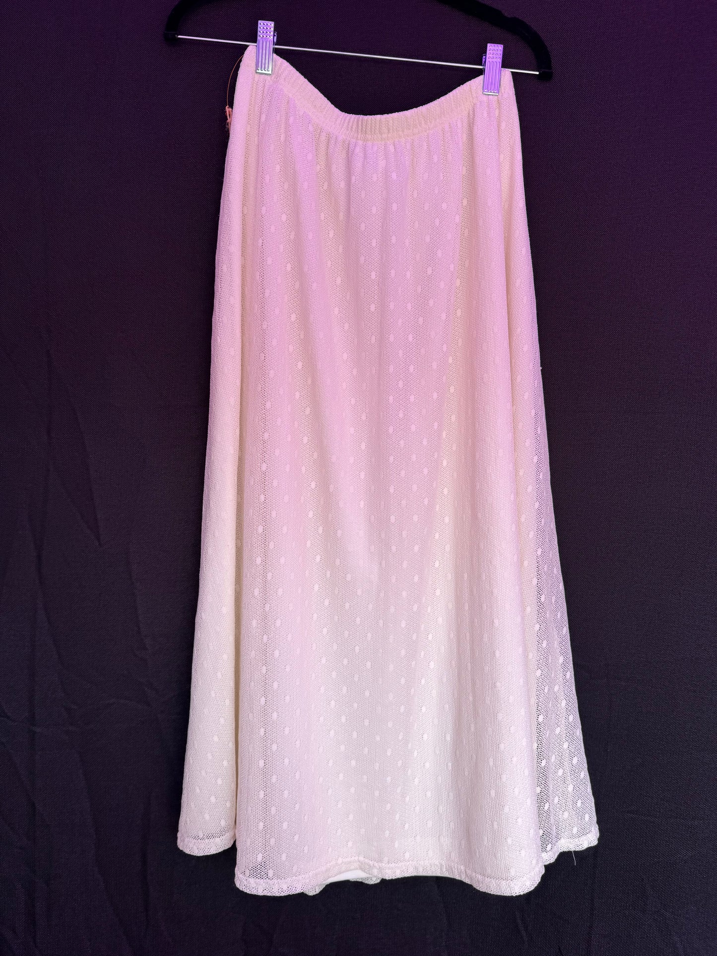 LBW Polka Dot Lace Cream Midi Skirt-- sz M (generous M)