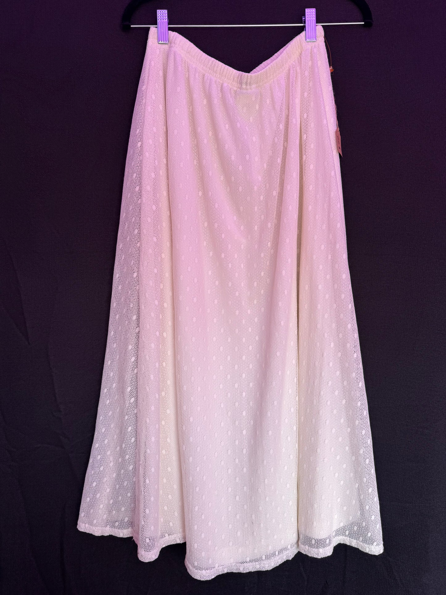 LBW Polka Dot Lace Cream Midi Skirt-- sz M (generous M)